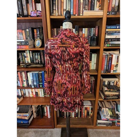 House of Harlow 1960 metallic thread red and orange long sleeve tie waist mini d - Picture 2 of 5